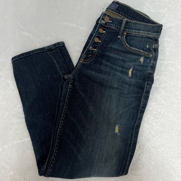 Mother The Pixie Dropout Button Fly Denim Jeans Distressed Size 24 Edgy Grunge - Picture 13 of 16